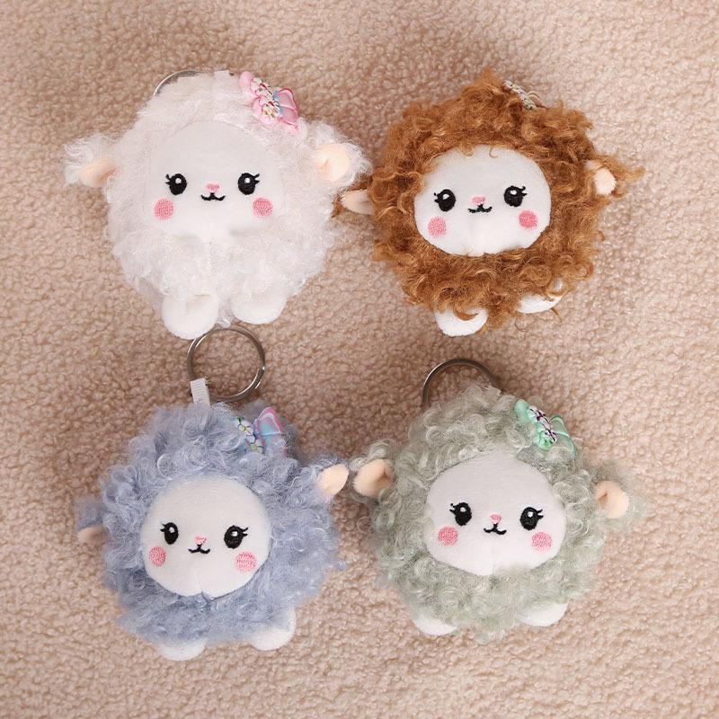 Fluffy Plush Sheep Keychain Cute Soft Curly Wool Butterfly Decor Keyring for Backpack Handbag Car Key Ornament