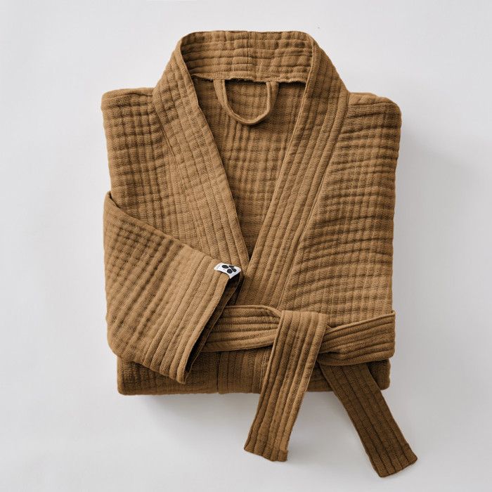 Peignoir kimono mixte Gaze de coton unie Gaïa - Gaïa Camel - Taille S/M