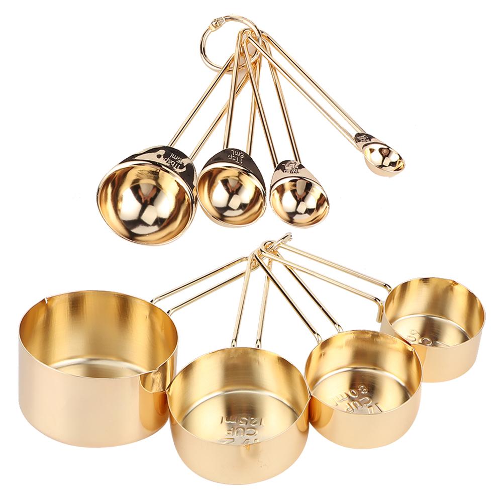 8Pcs Stainless Steel Measuring Cup Spoon Set with Scales Home Kitchen Baking Accessory