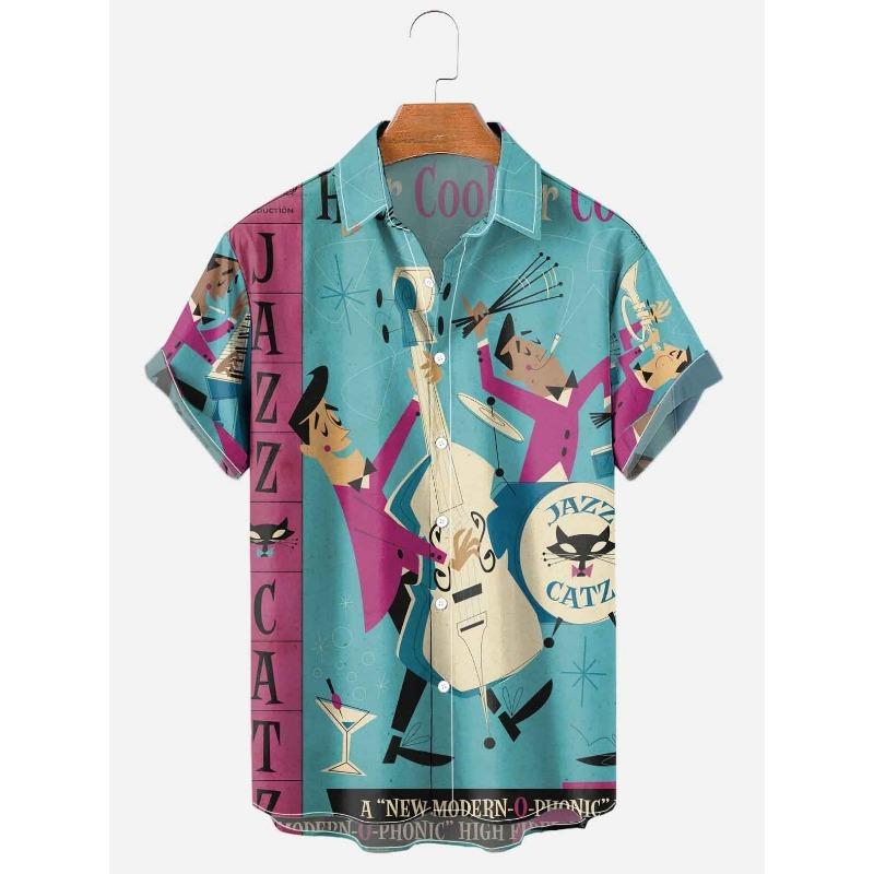 Летние гавайские рубашки для мужчин 3D винтажный музыкальный рокер гитара принт пляжная рубашка короткий рукав футболки топы Harajuku Ropa Hombre M-3XL