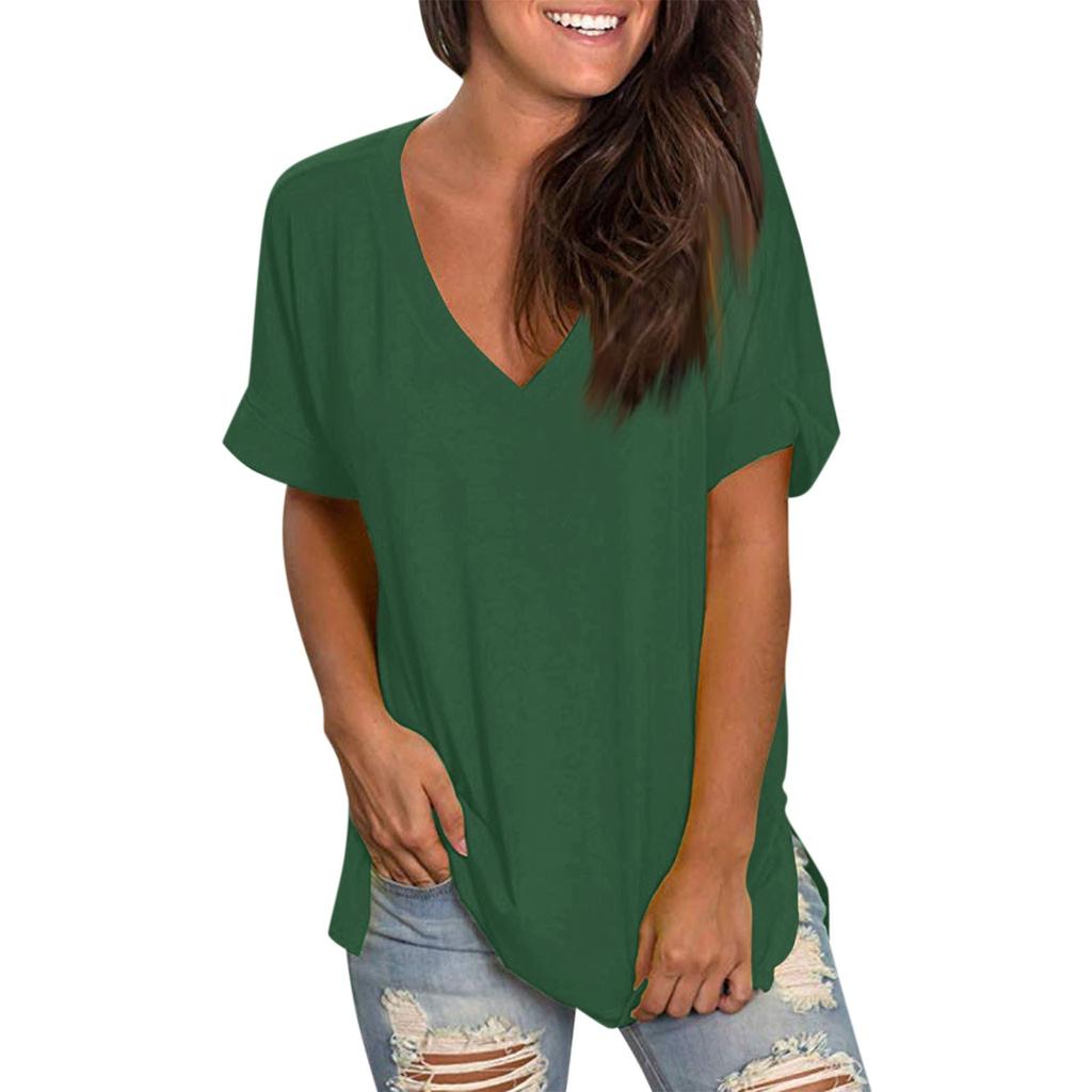 Women's Fashion Casual Solid Color V-Neck Short Sleeve Top Blouse