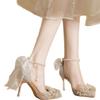 High Heels New Pointed Sequins Bow Hollow Shoes Wedding Shoes Bridal Shoes Pointed Single Shoes
