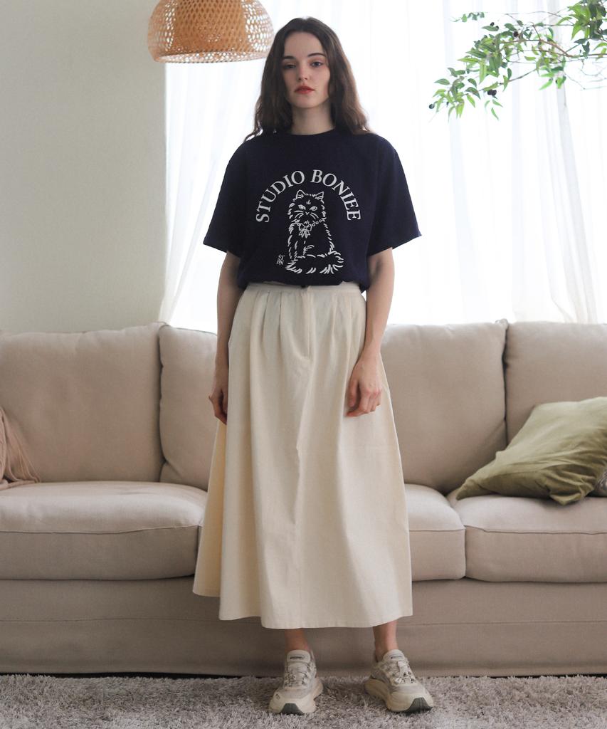 BONIEE New Cat Symbol Cat Graphic Loose Oversized T-Shirt Navy