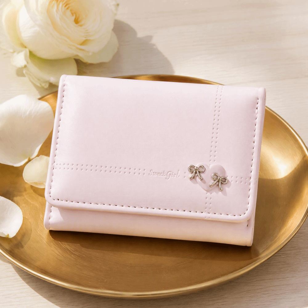 Foldable Tri-fold Short Wallet Large Capacity Card Holder Sweet Love Bow Wallet Gift