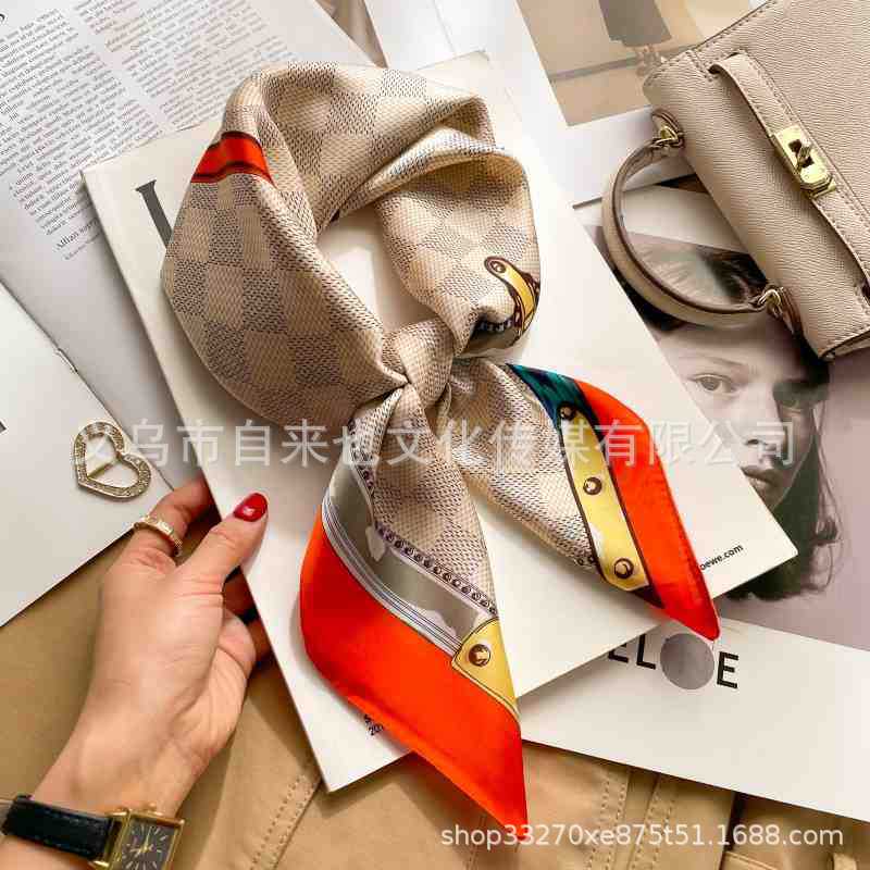 Versatile fashion floral 71 imitation silk square scarf scarf high-end polka dot neck silk scarf rhombus spring