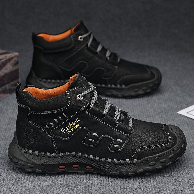 Vintage Style Men Hiking Shoes Fashion Walking Ankle Boots Comfortable Warm Winter Basic Boots Genuine Leather Male Casual Shoes