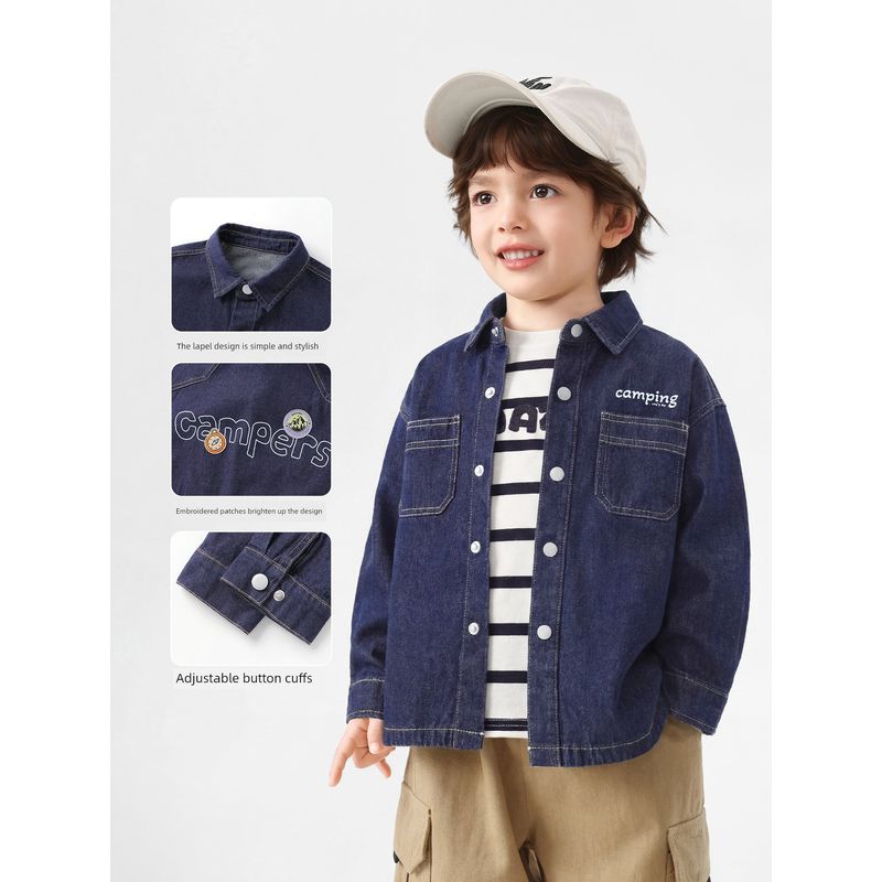 Right European Style Boys' Soft Denim Shirt Spring 2026 New Children's Clothing Baby Kids' Shirt Top Korean Style Jacket Trendy