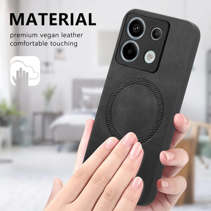 Luxury for Magsafe Magnetic Case for Xiaomi 13t Poco X6 F6 Pro Redmi Note 14 13 Pro K70e 13c PU Leather Shockproof Tpu Hybird Pc Solid Color Case