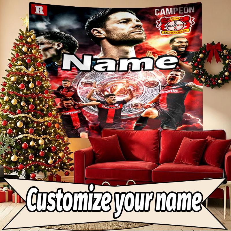 Custom Name Personalized Bayer 04 Leverkusen Print Tapestry, Wall Art Decor, Bedroom, Dorm, Apartment, LivingRoom, Party Backdrop, Gift for Birthday