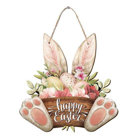 Счастливая Пасха, дверная вывеска, пасхальное яйцо, кролик, деревянная подвесная дверная вывеска, украшение, пасхальная цветочная весенняя настенная вешалка
