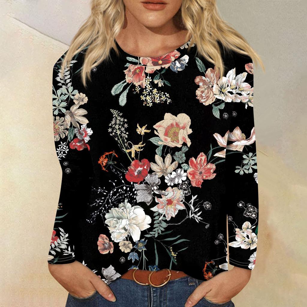 Женская модная повседневная блузка с длинным рукавом и круглым вырезом, пуловер