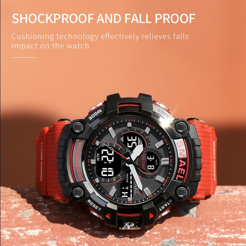 SMAEL Брендовые спортивные часы, мужские кварцевые наручные часы, водонепроницаемые, двойной дисплей времени, военные армейские зеленые мужские часы 8079, мужские часы