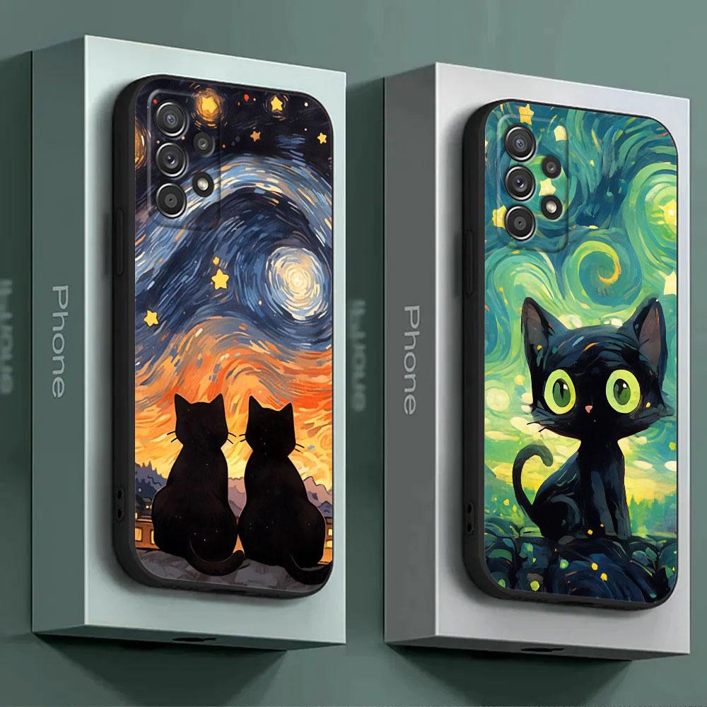 Кот Ван Гог Звездное небо Для Samsung Galaxy A55 Чехол A54 A52S A53 5G A51 A34 A35 A33 A32 A50 A72 A71 A30 A7 2018 Чехлы Мягкая обложка