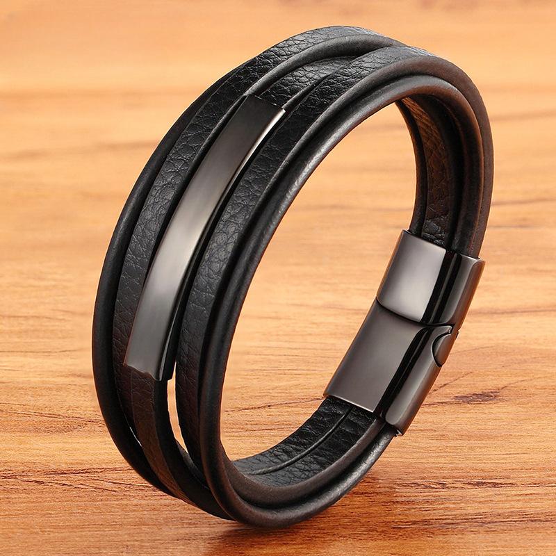 Кожаный браслет из нержавеющей стали для мужчин, ювелирные браслеты, подарок для мальчиков