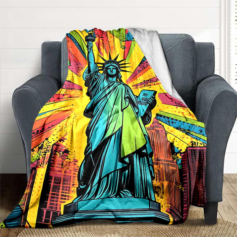 1pc Statue of Liberty Blanket Lightweight Flannel Blanket Throw Blanket For Sofa, Bed, Travel, Camping, Livingroom, Office, Couch