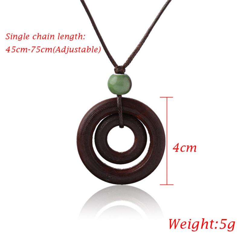 Модная девушка, креативная, простая, двойная круглая подвеска, коричневая веревочная цепочка, ожерелье из смолы и дерева ручной работы MIT