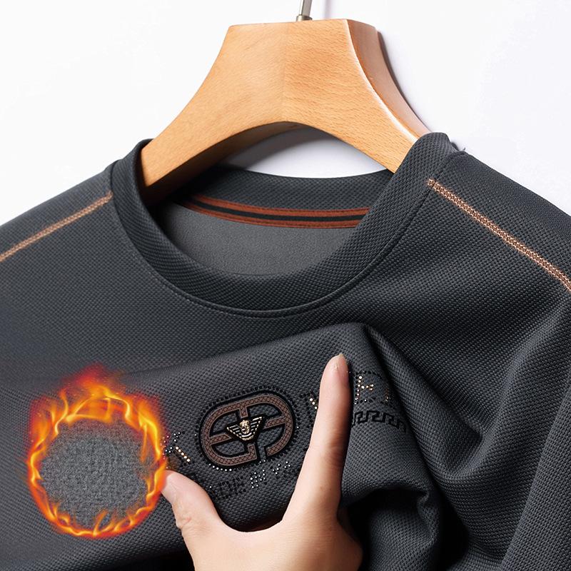 Long Sleeve Plus Fleece Thick T-shirt Autumn and Winter New Simple Casual All Matching Undershirt Hoodie Men