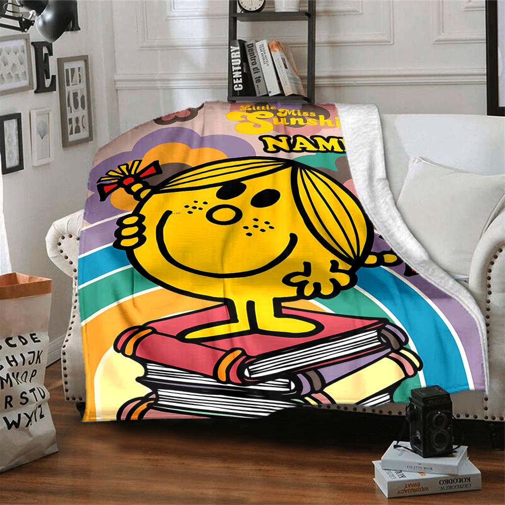 Custom Name Mr. Men and Little Miss Theme Printed Blanket - Perfect for Couch, Bed, Travel & Outdoor Use | Machine Washable, Cozy & Durable.