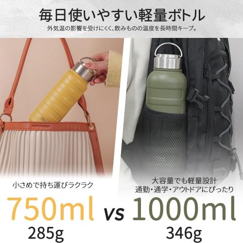 TYESO Vacuum Insulated Sports Water Bottle, Stainless Steel, Double-Walled, Wide Mouth, with Handle, for Adults and Children, 0.75/1 Liter (750ml, Pin