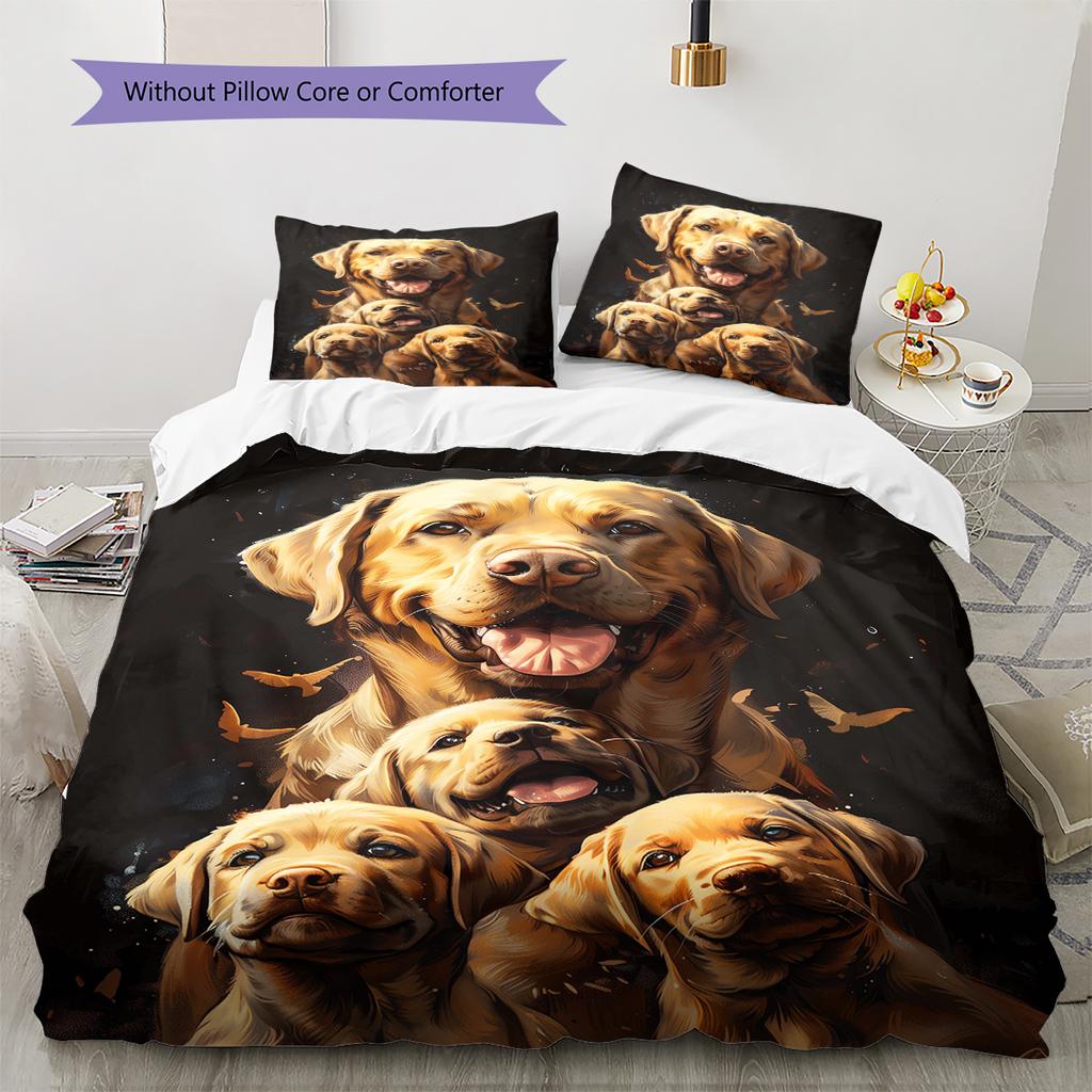 Cute Three Dogs Pattern Bedding Quilt Set Quilt Cover Pillowcase Home Decoration Gift (1 * duvet cover + 2 * pillowcase, without core)