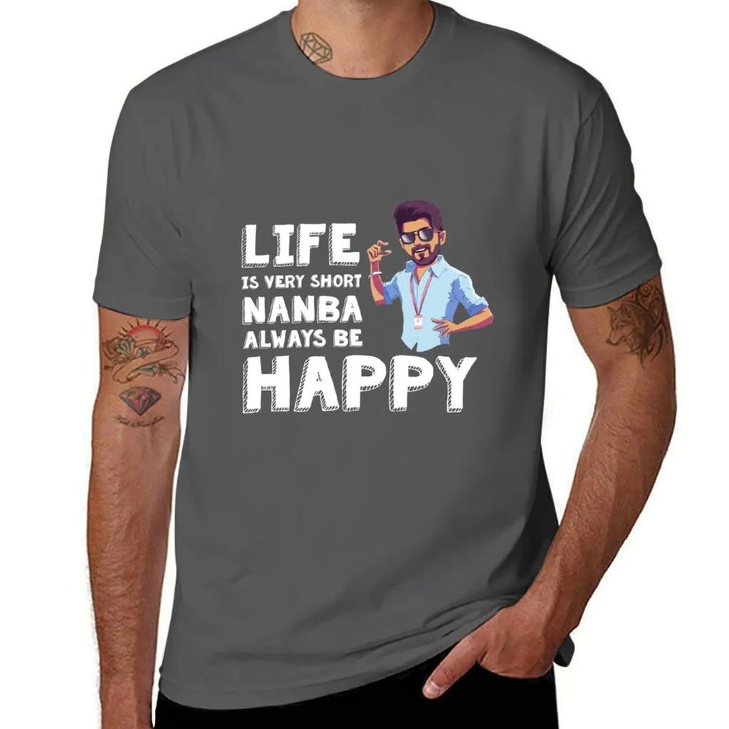 Мастер Виджай - Всегда Будь Счастлив Футболка T-Shirt для Мужчины Футболки для Мужчины Хлопок Смешная Футболка