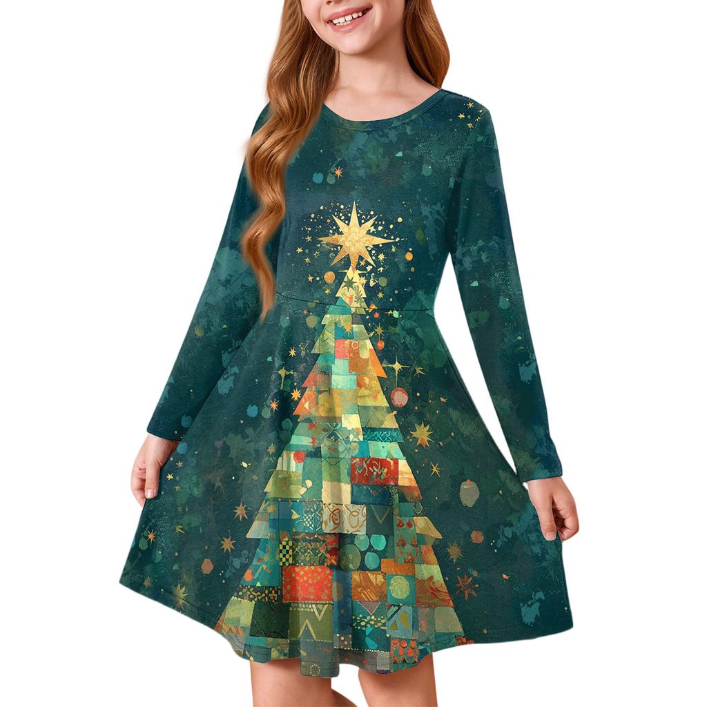 Girls' Princess Dress - Long Sleeve A-Line T-Shirt Dress Christmas Day