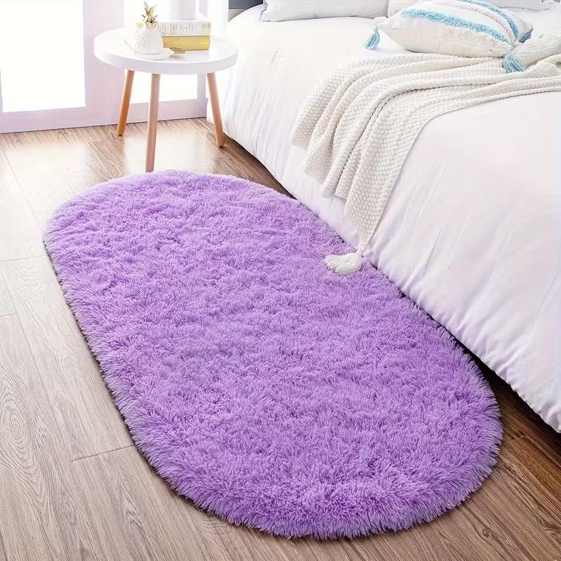 Long Plush Oval Area Rug Super Soft Fluffy Bedroom Bedside Rug Kids Room Nursery Dorm Floor Mat Home Decor