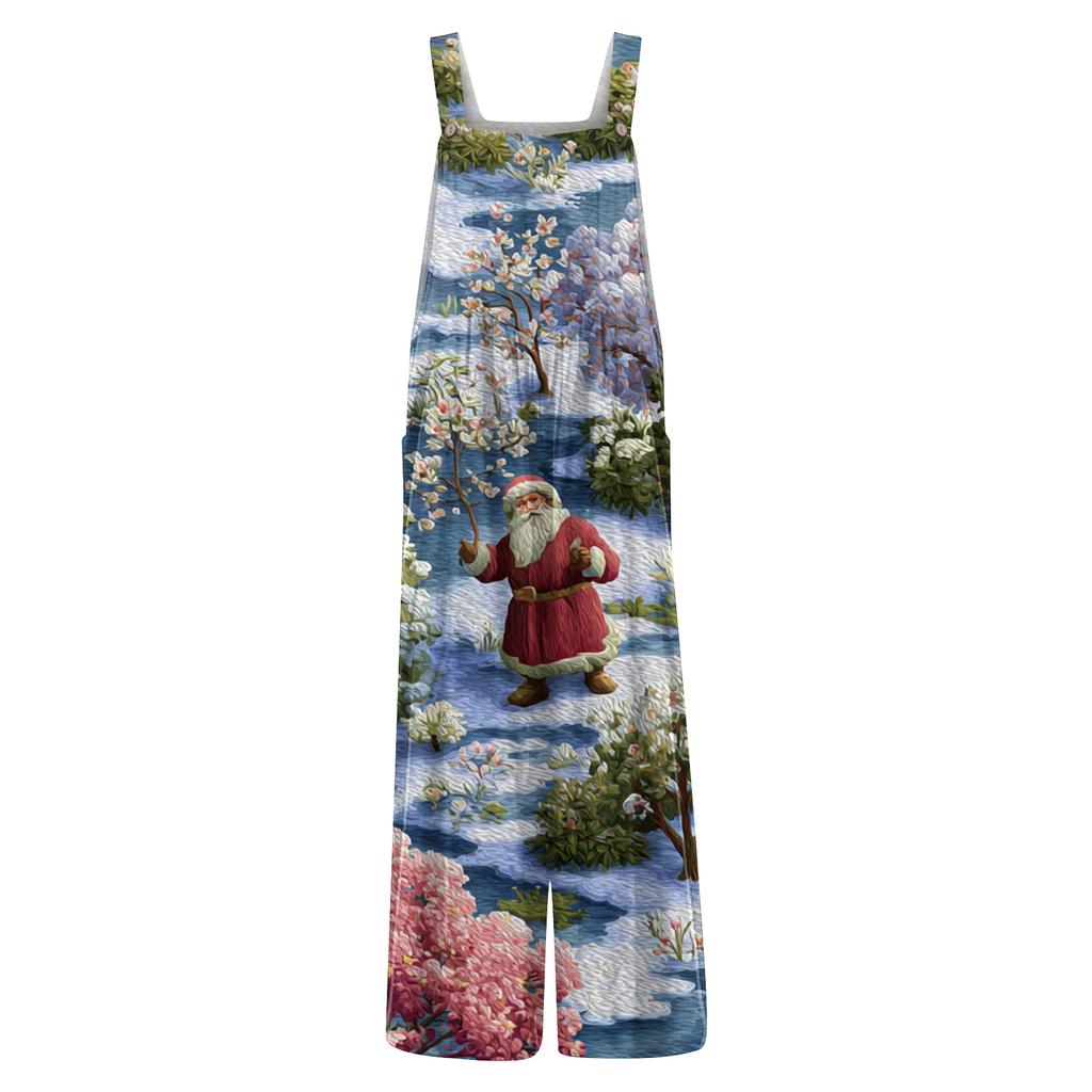 Womens Casual Overalls Jumpsuits Adjustable Straps Sleeveless Print Comfy Rompers With Pocket