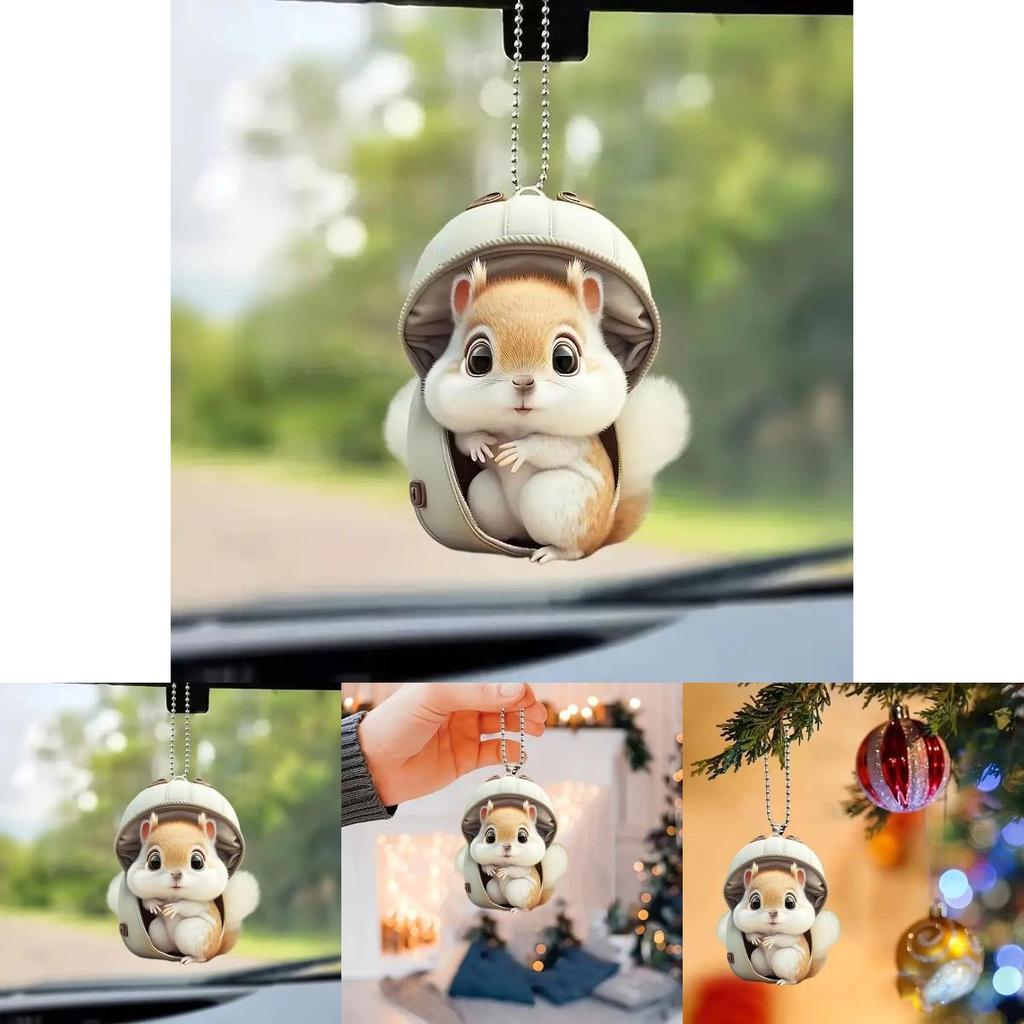Squirrel Acrylic Car Pendant Couples Keychain Decoration For Car Interior Decor