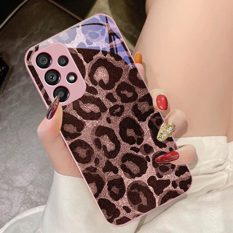 Серый Леопардовый Твил Для Samsung Galaxy S10 4G S20 11E 30 S21 22 S24 Fe Pro S23 S25 Ultra 5G S9 Закаленное Стекло Чехол для Телефона