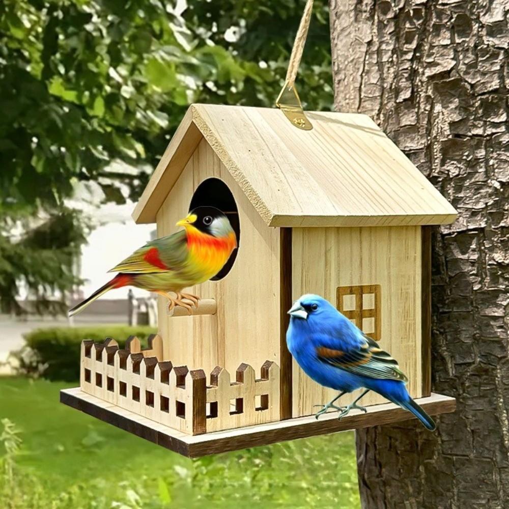 Hanging Bird Breeding Box Bird Cage Bird Feeder House Wood Bird House Backyard Home