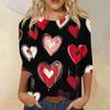 Футболка женская с рукавом 3/4, повседневная футболка с принтом ко Дню святого Валентина, джемпер с круглым вырезом