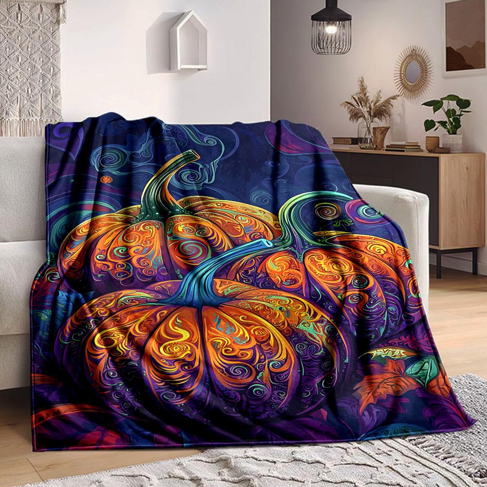 1pc Pumpkin Swirls Blanket, Lightweight Flannel Throw Blanket for Sofa, Bed, Travel, Camping, Living Room, Office, Couch, Chair, and Bed