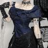 Gotik Qora Elegant Moda Popuklar Yelkadan Tushgan Qisqa Toplar Grunge Kamon Dantel Bosma Futbolkalar Gotik Texnik Kiyim Y2K Kiyimlari