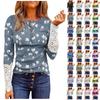 Женская мода на пуговицах с круглым вырезом и принтом, с кружевом и длинными рукавами