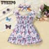 Комплект из 2 предметов: очаровательное платье с принтом бабочек и повязка на голову с бантом для девочек, летняя одежда для новорожденных 2023 года