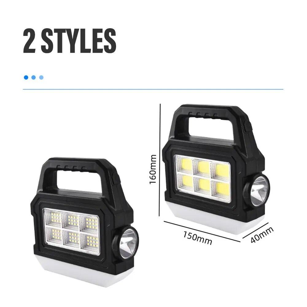 Мощный светодиодный фонарик, многофункциональный портативный рабочий фонарь COB с боковыми и нижними фонарями, поддержка солнечной энергии