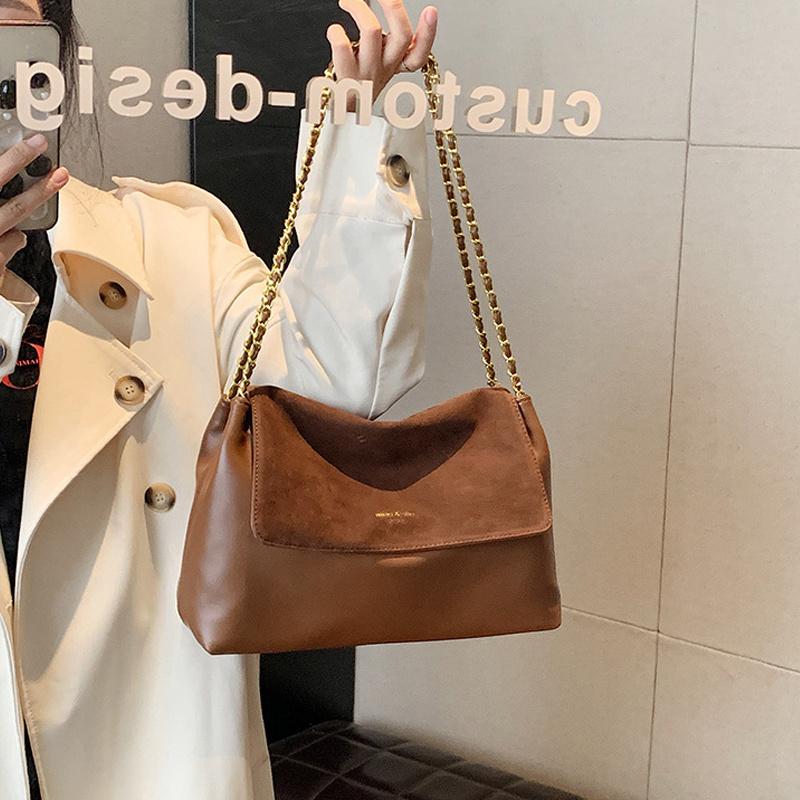 Yogodlns Мягкая сумка-тоут из ПУ кожи Новая женская сумка с золотыми цепочками Высококачественная Вместительная сумка на одно плечо Однотонная Универсальная сумка кроссбоди