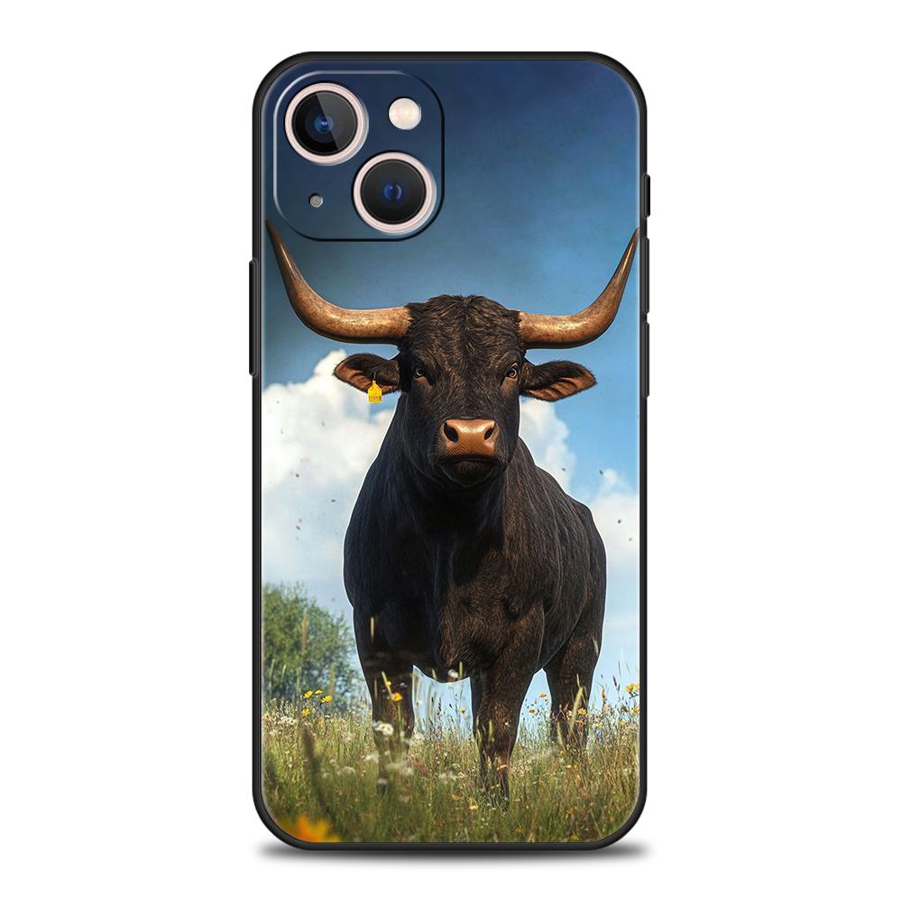 Роскошный мягкий чехол из ТПУ для iPhone 17 Air 16E 16 11 15 14 Pro MAX 12 13 7 8 Plus X XR XS SE 2022 Чехол Бык Животное