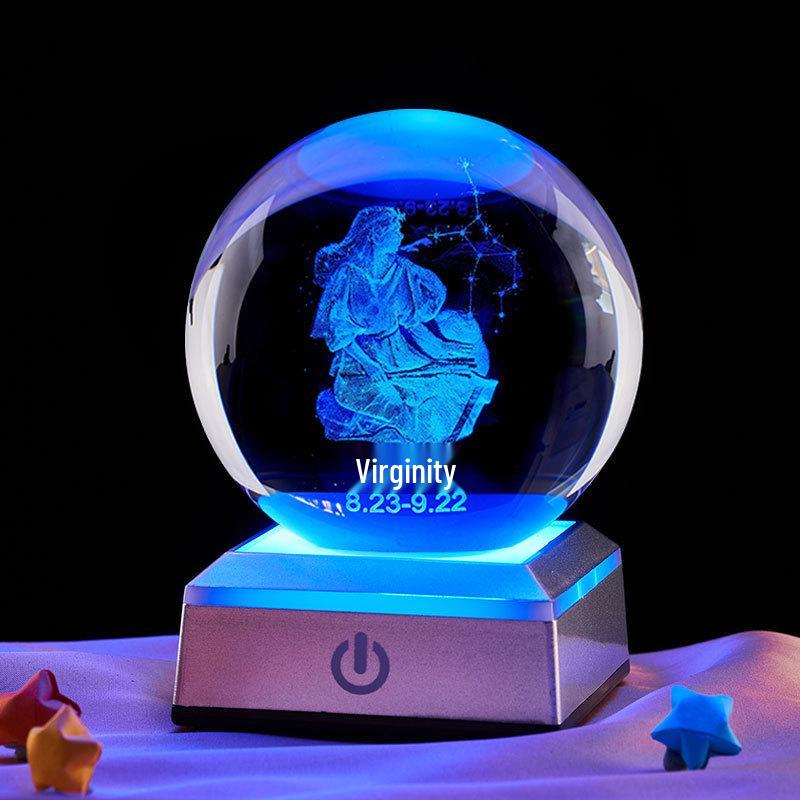 3D Хрустальный шар-ночник Zodiac - Стрелец, Рыбы, Овен, Украшение и Подарок на День Рождения