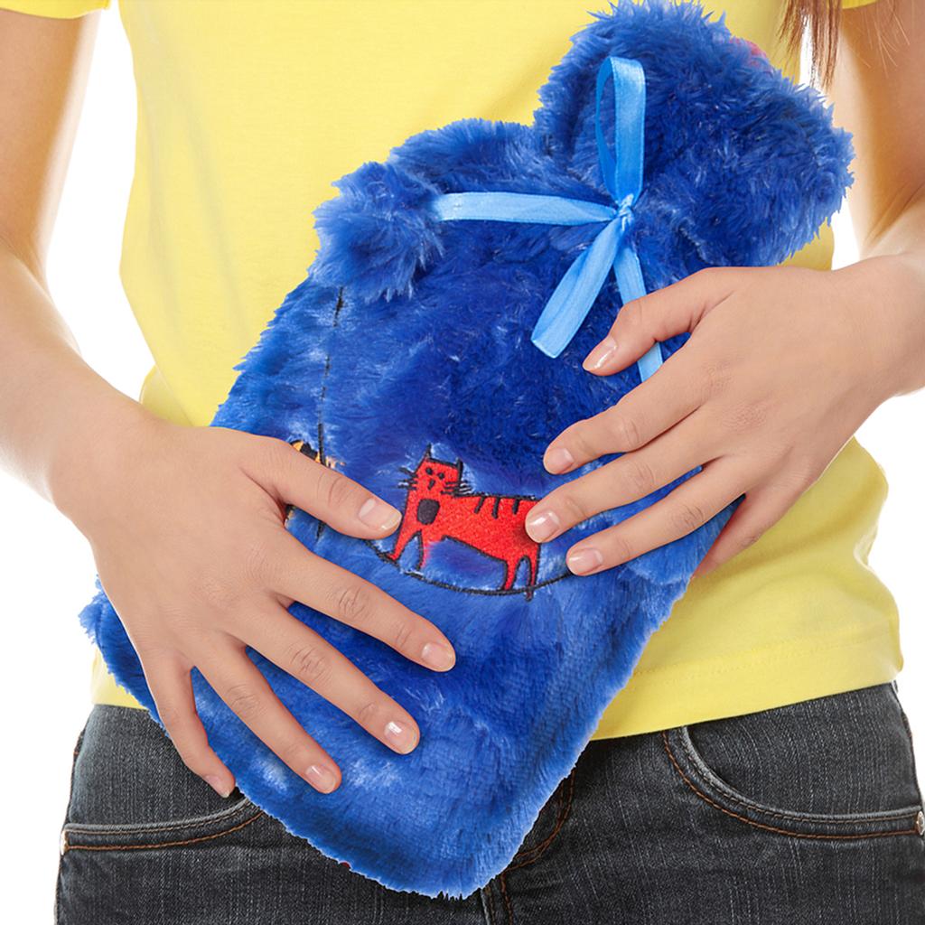 Biggdesign Cats Blue Hot Water Bottle with Soft Plush Cover, 2 l.