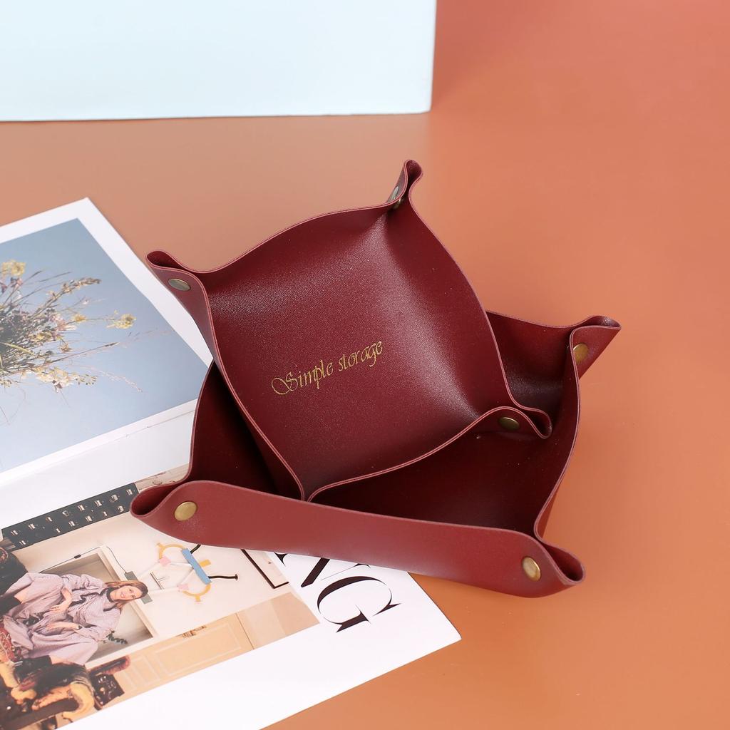 Nordic Style Leather Storage Tray Desktop Organizer For Key Jewelry Cosmetic Storage Box Folding Organizer Home Decoration