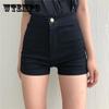 Сексуальные черные джинсовые шорты с высокой талией, женские свободные весенне-летние широкие тонкие повседневные шорты трапециевидной формы