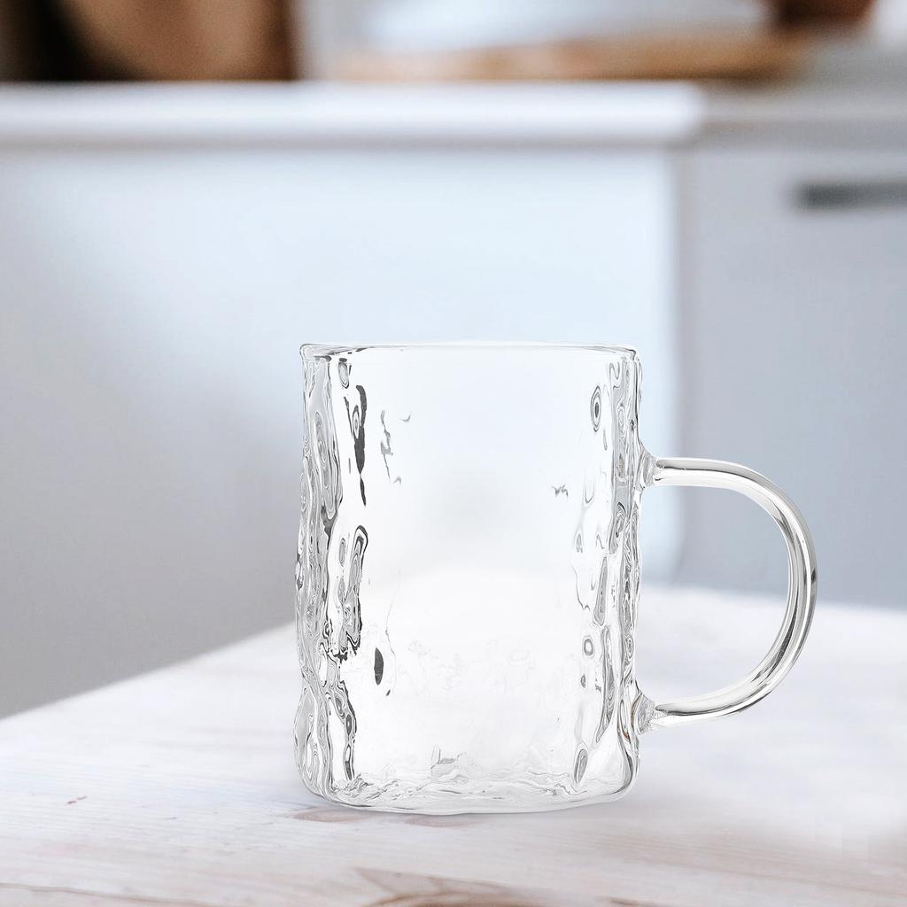 High Grade Safe Glass Water Mug with Non Slip Handle Multi Purpose Beverage Cup for Juice Coffee Camping Office Home