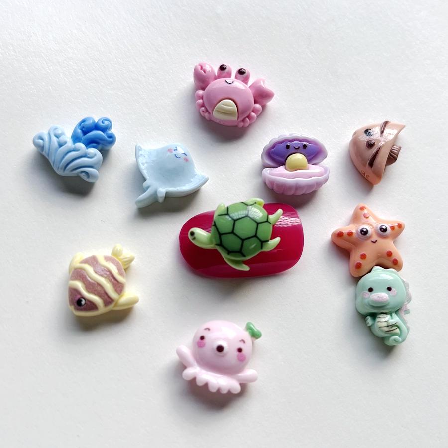 10 штук смешанных мини-черепаха, морская звезда, морской конек, ракушка, пример морской системы, декоративная смола с плоской задней частью, украшения «сделай сам», дизайн ногтей в стиле деко