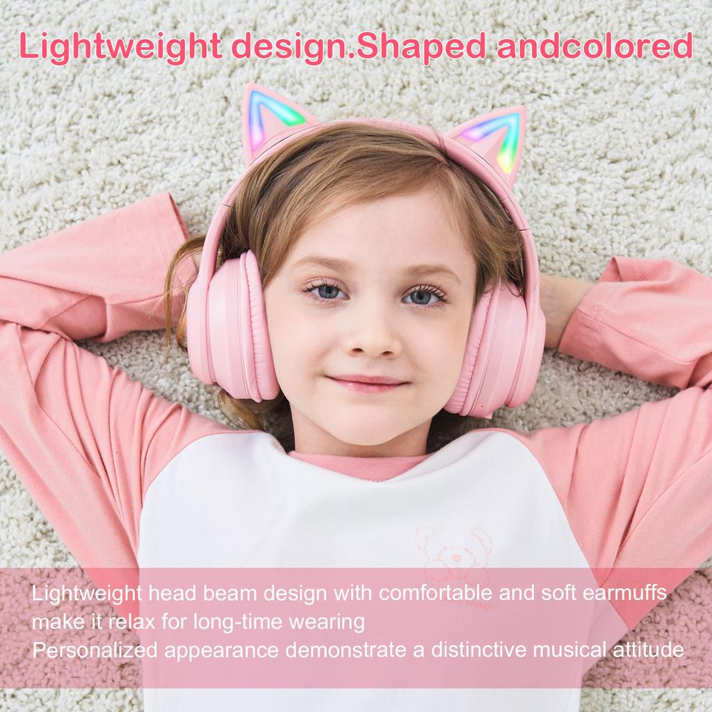 B90 Bluetooth кошачьи наушники, беспроводной и проводной режим складная гарнитура с микрофоном, RGB светодиодная подсветка, для девочек школьные игровые мобильные телефоны ПК планшет