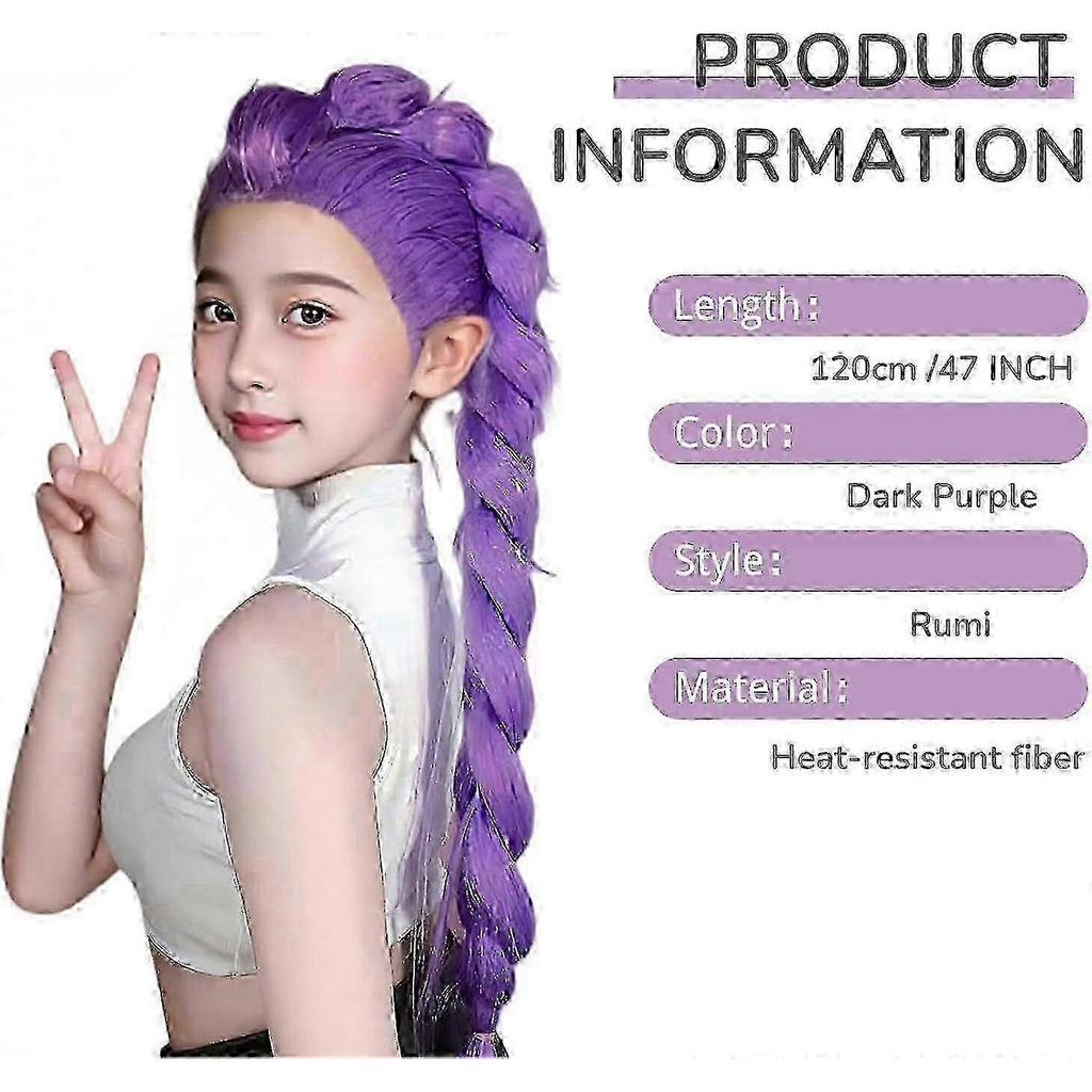 Demon Hunters Costume Wigs Cosplay for Kids, Rumi Costume Wigs Purple Braids Wig Halloween Cosplay Props, Anime Cosplay Wig