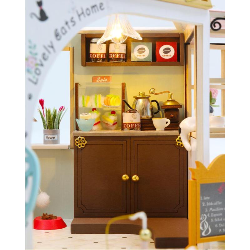 Милые кошки, домашний магазин кошачьего кафе, кукольный домик, деревянные игрушки ручной работы, хижина, 3D-головоломка, кошачье кафе, небольшой сад, подарки на день рождения для детей