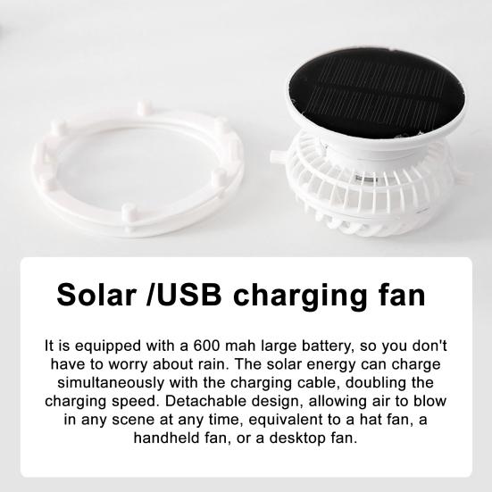 Fishing Hat Fan with Solar Panel Strong Airflow Low Noise Lightweight Adjustable Rechargeable Air Cooling Fan