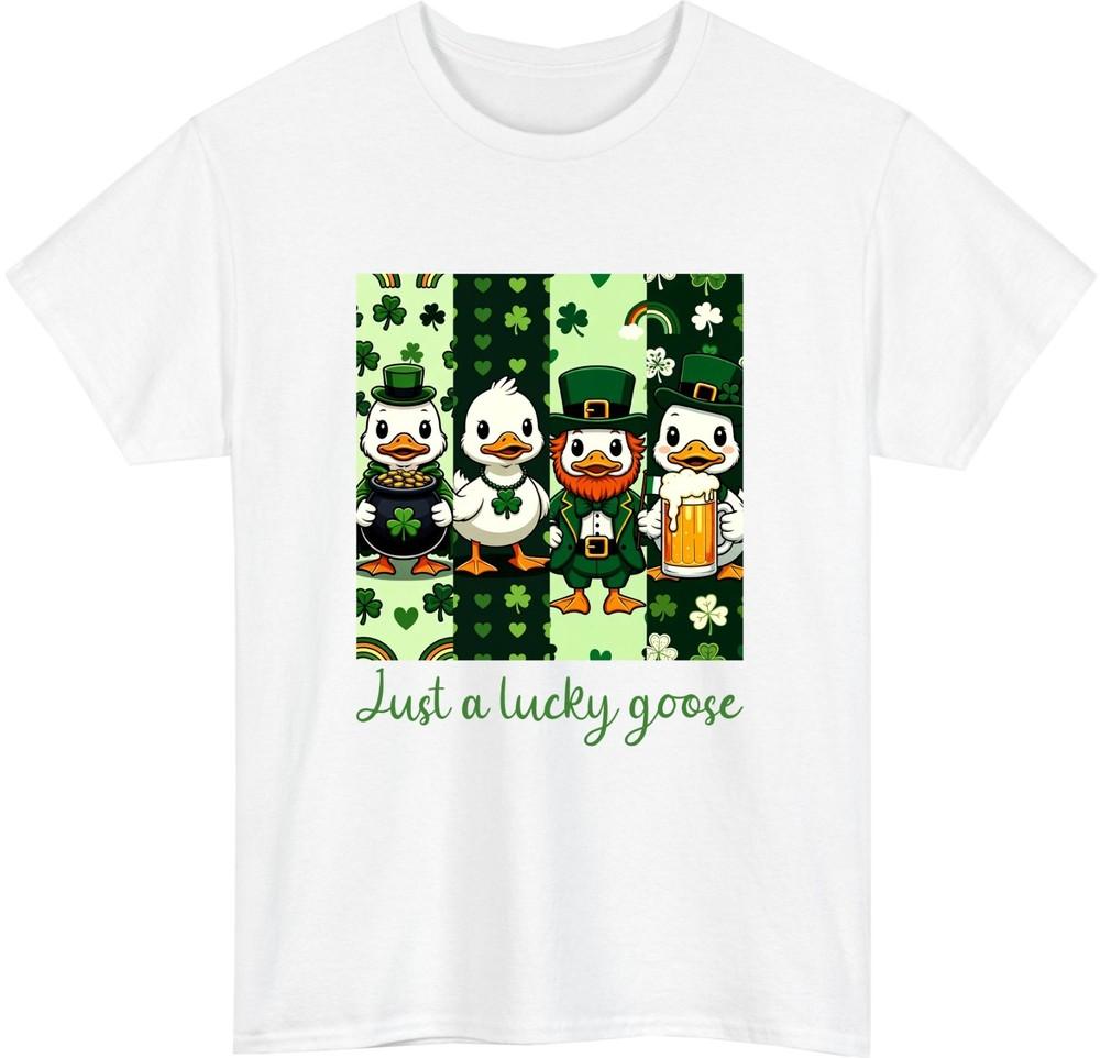 St Patricks Day Just A Lucky Goose T Shirt Funny Irish Shamrock Tee